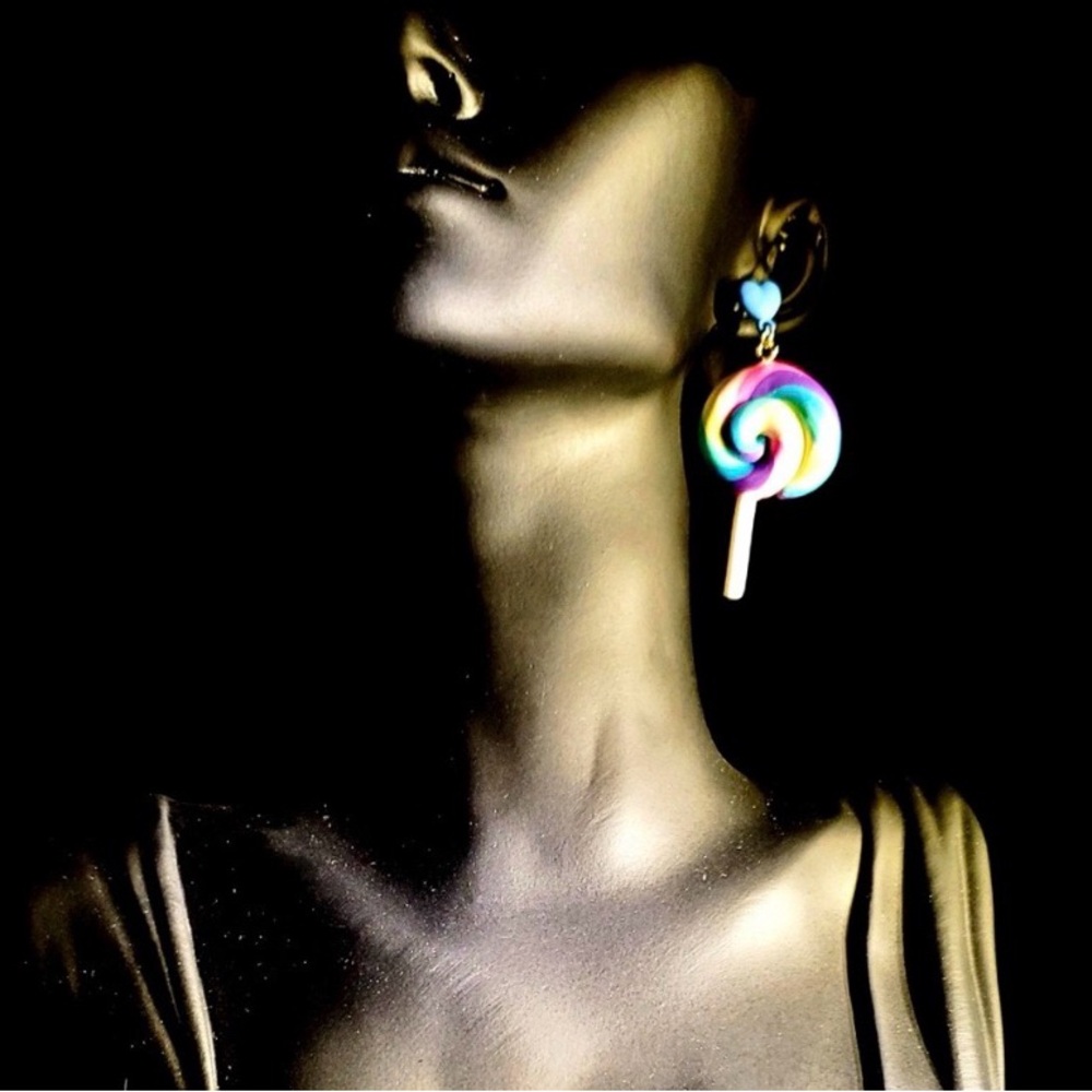 Candy Colorful Swirl Lollipop Earrings Dangle Silver Sterling